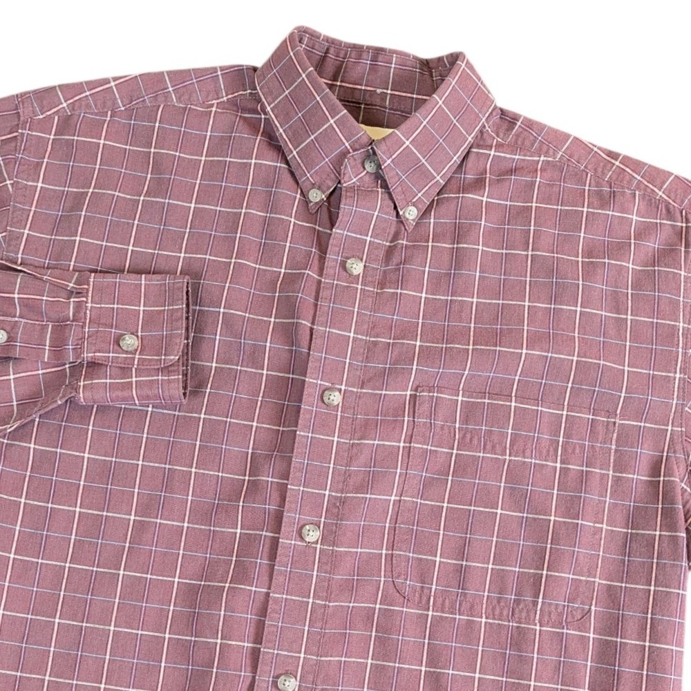 Wrangler Riata Mens Medium Maroon Windowpane Check Long Sleeve Button Down Shirt